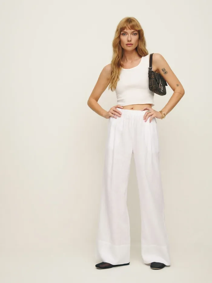 Reformation Pants Fernando Wide Leg Linen Pant White 8211 Women