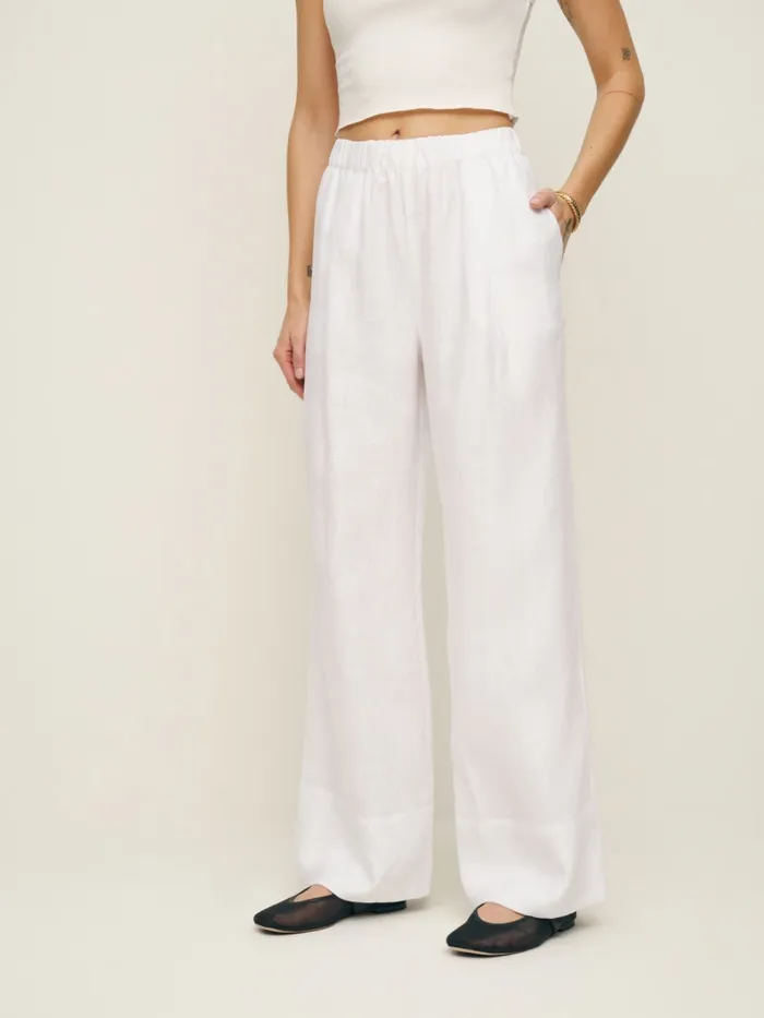 Reformation Pants Fernando Wide Leg Linen Pant White 8211 Women
