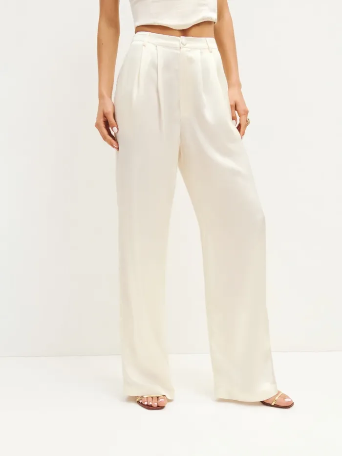 Reformation Pants Mason Satin Pant Fior Di Latte 8211 Women