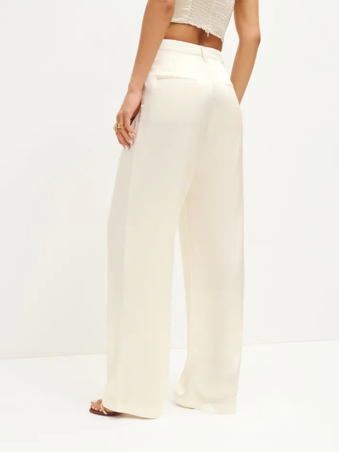 Reformation Pants Mason Satin Pant Fior Di Latte 8211 Women