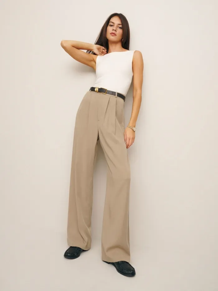 Reformation Pants Petites Mason Pant Khaki 8211 Women