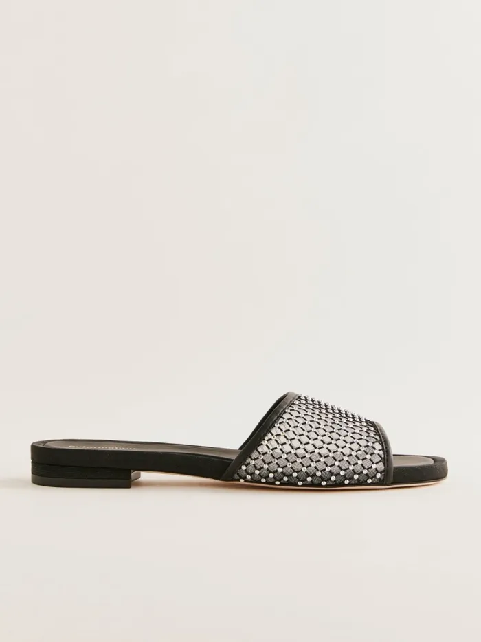 Reformation Sandals Eliza Flat Sandal Black Rhinestone Mesh 8211 Women Reformation Sandals Eliza Flat Sandal Black Rhinestone Mesh 8211 Women