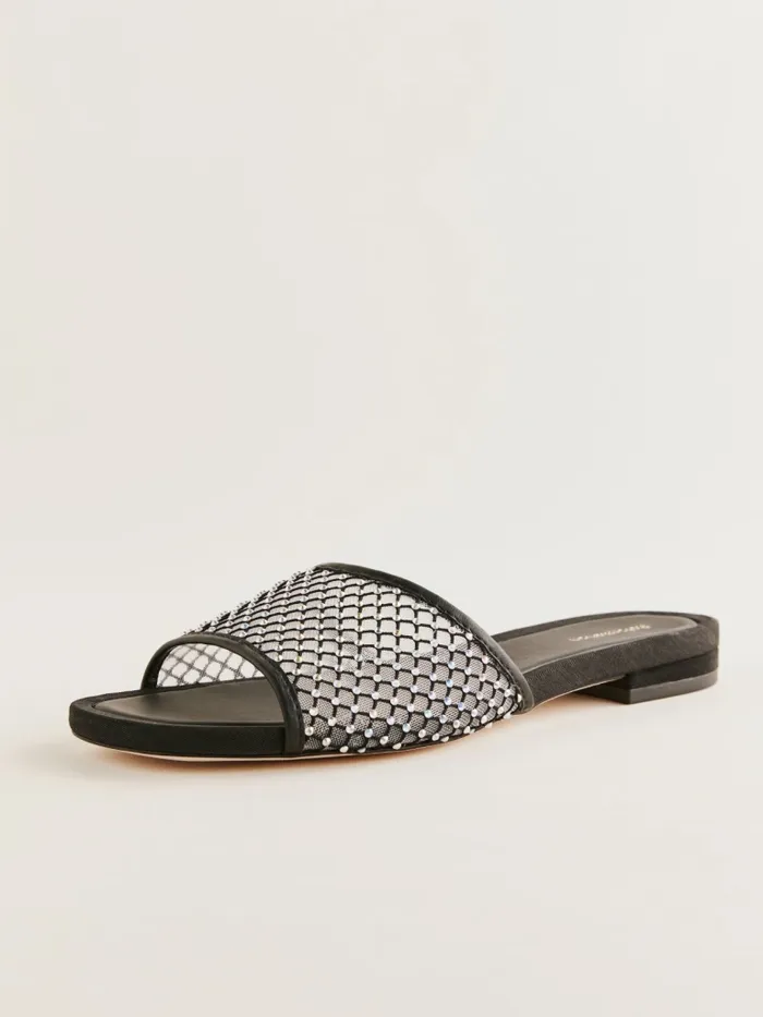Reformation Sandals Eliza Flat Sandal Black Rhinestone Mesh 8211 Women Reformation Sandals Eliza Flat Sandal Black Rhinestone Mesh 8211 Women