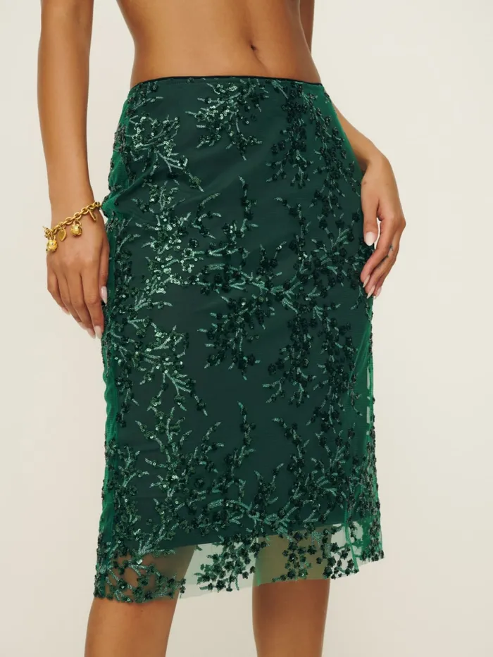 Reformation Skirts Blanca Skirt Black Green Embellished 8211 Women