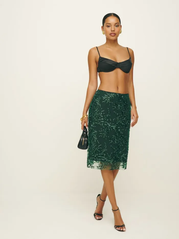 Reformation Skirts Blanca Skirt Black Green Embellished 8211 Women