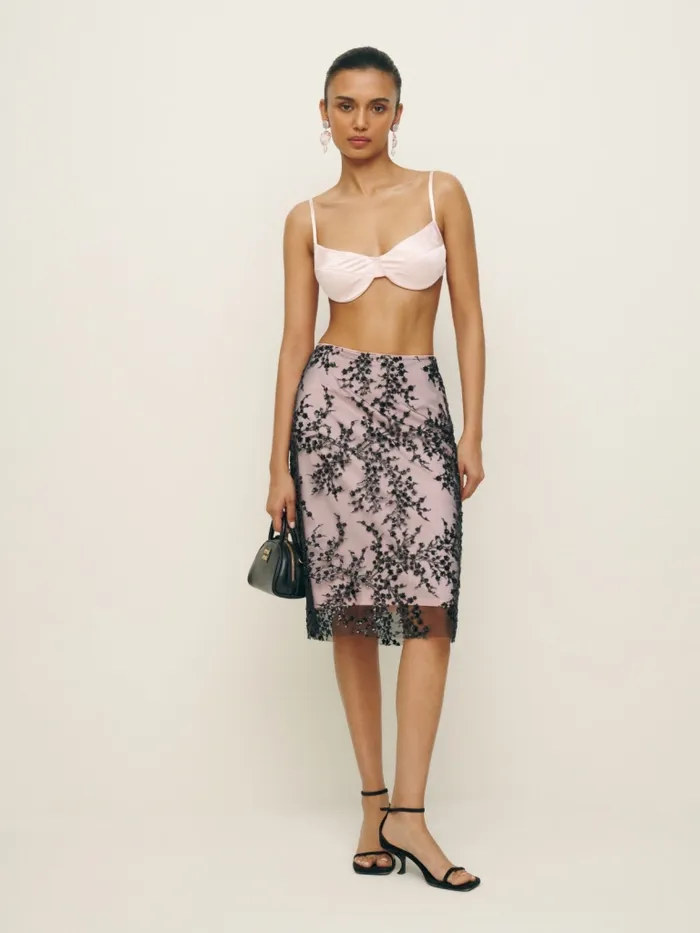 Reformation Skirts Petites Blanca Skirt Pink Black Embellished 8211 Women