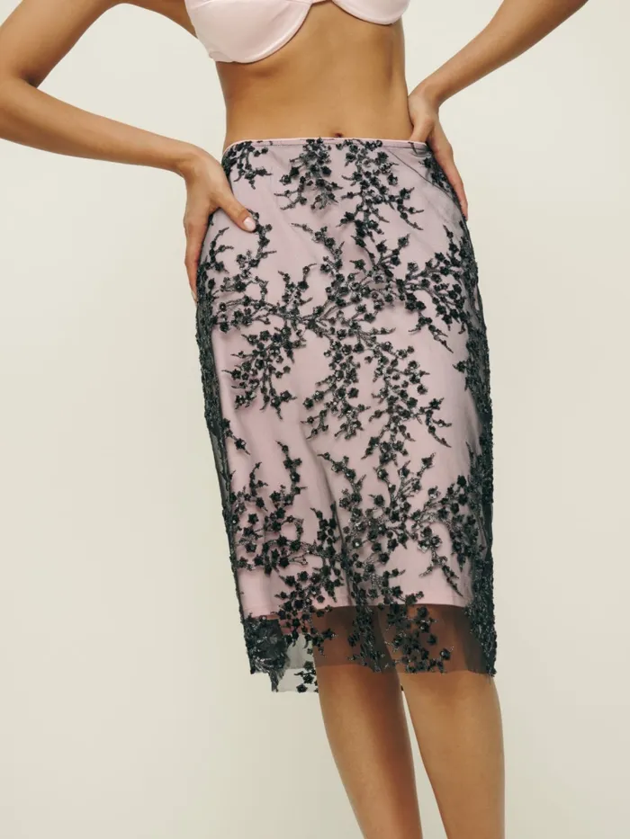 Reformation Skirts Petites Blanca Skirt Pink Black Embellished 8211 Women