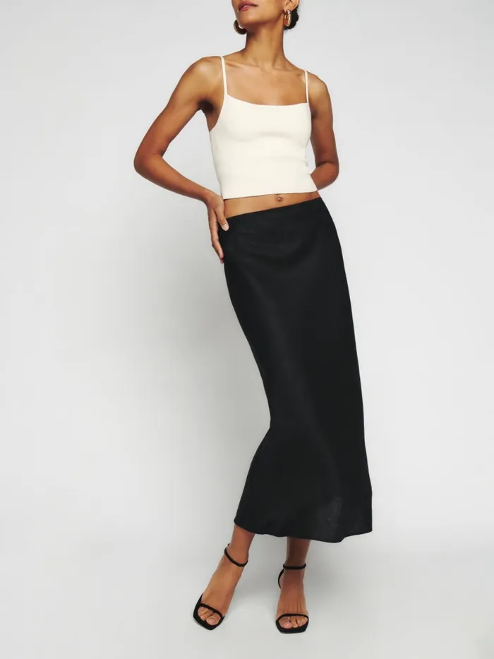 Reformation Skirts Petites Layla Linen Skirt Black 8211 Women