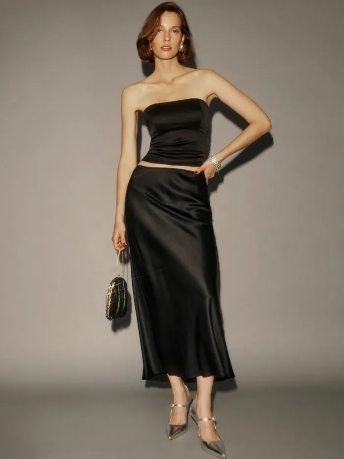 Reformation Skirts Petites Layla Silk Skirt Black 8211 Women