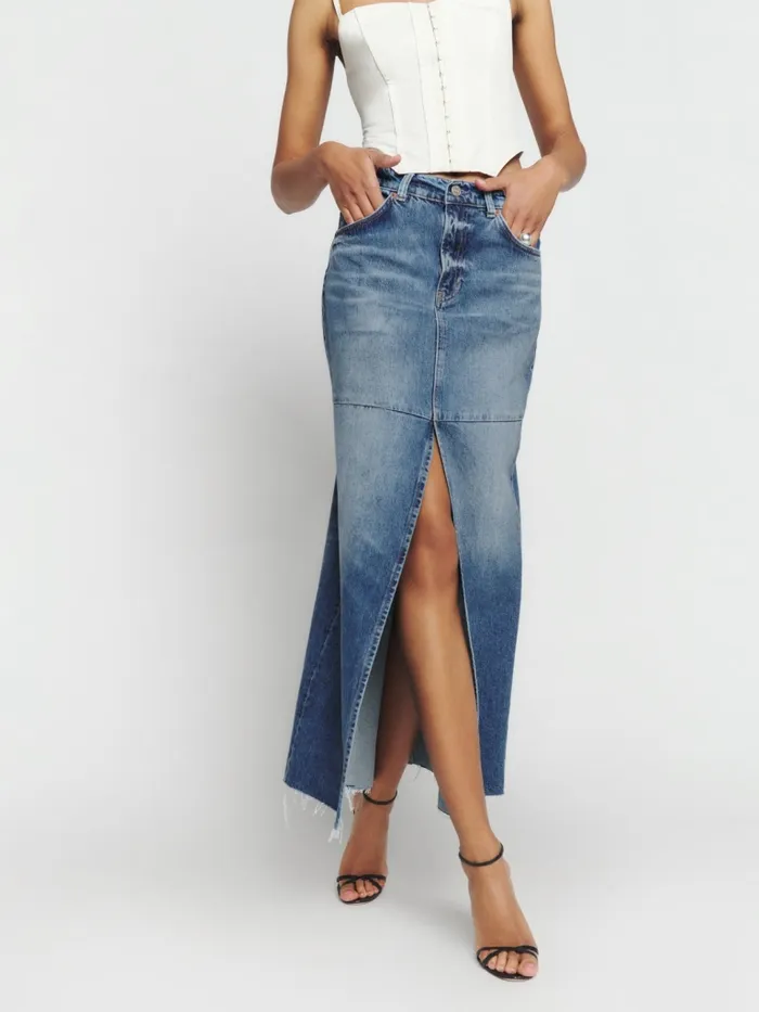 Reformation Skirts Tazz Maxi Denim Skirt Hemlock 8211 Women