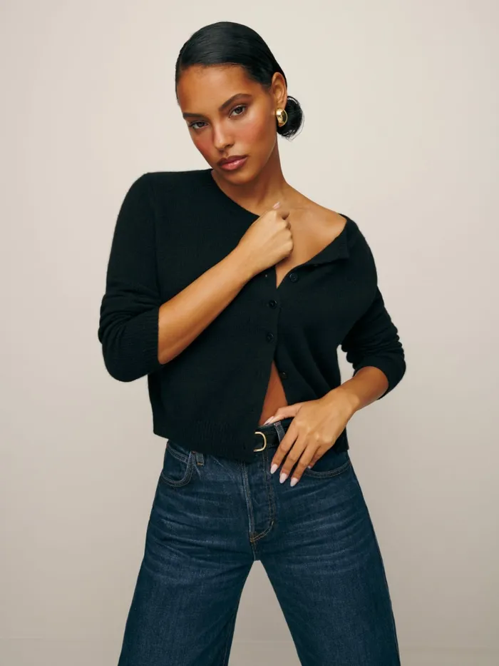 Reformation Sweaters Clara Cashmere Crew Cardigan Black 8211 Women