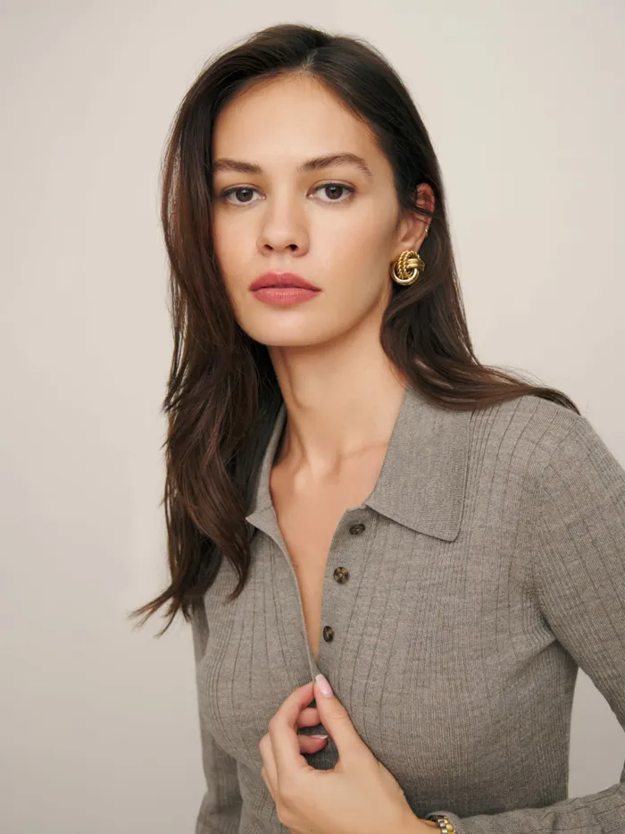 Reformation Sweaters Hermia Regenerative Merino Polo Oatmeal 8211 Women Reformation Sweaters Hermia Regenerative Merino Polo Oatmeal 8211 Women