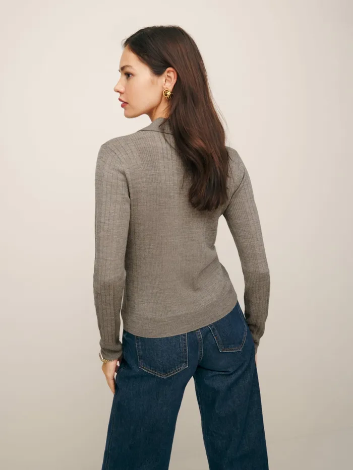 Reformation Sweaters Hermia Regenerative Merino Polo Oatmeal 8211 Women Reformation Sweaters Hermia Regenerative Merino Polo Oatmeal 8211 Women
