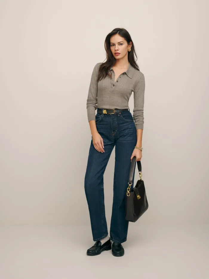 Reformation Sweaters Hermia Regenerative Merino Polo Oatmeal 8211 Women Reformation Sweaters Hermia Regenerative Merino Polo Oatmeal 8211 Women