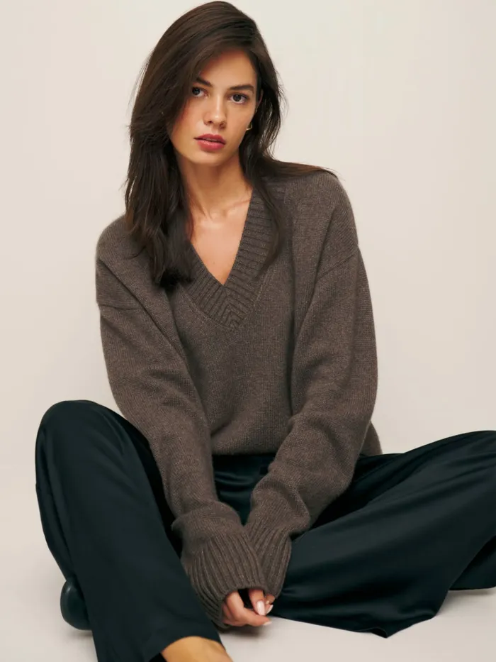 Reformation Sweaters Jadey Cashmere Oversized Vneck Sweater Dachshund 8211 Women