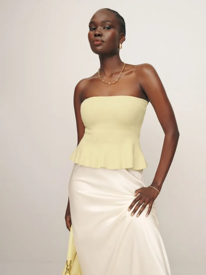 Reformation Sweaters Sabina Ribbed Strapless Sweater Lemon Icing 8211 Women