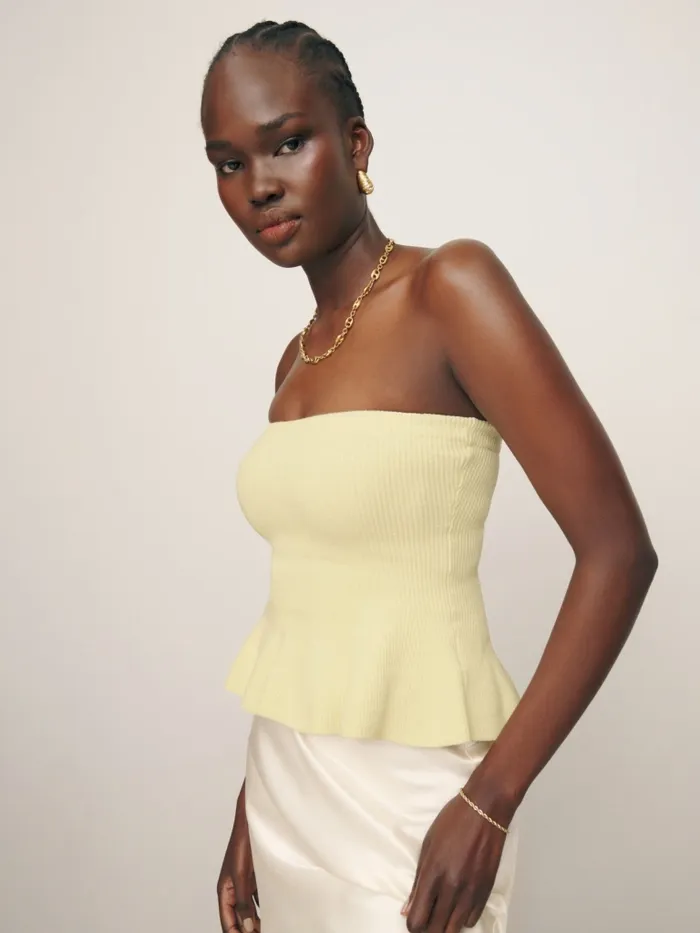 Reformation Sweaters Sabina Ribbed Strapless Sweater Lemon Icing 8211 Women