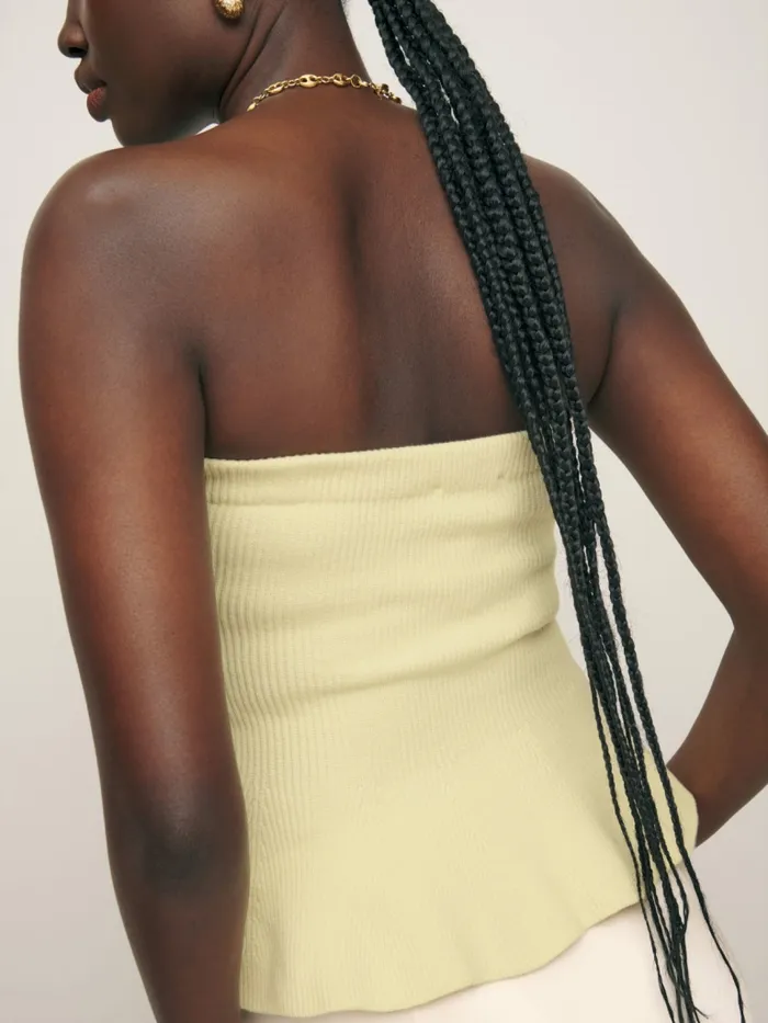 Reformation Sweaters Sabina Ribbed Strapless Sweater Lemon Icing 8211 Women