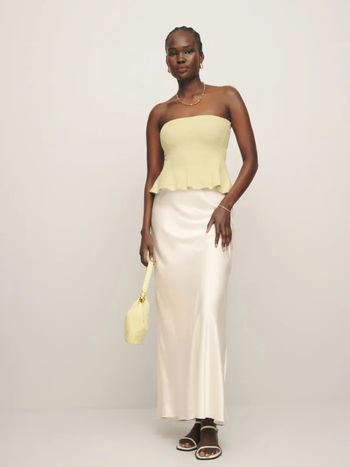 Reformation Sweaters Sabina Ribbed Strapless Sweater Lemon Icing 8211 Women
