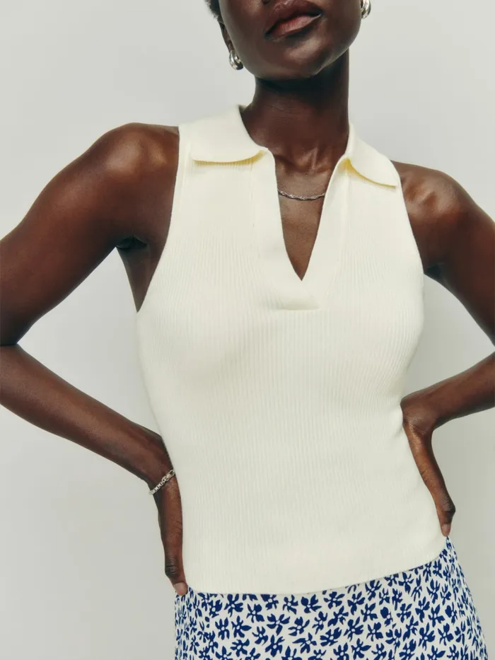 Reformation Sweaters Tabitha Collared Sleeveless Sweater Ivory 8211 Women