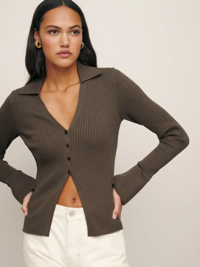 Reformation Sweaters Valentina Ribbed Open Cardigan Putty 8211 Women