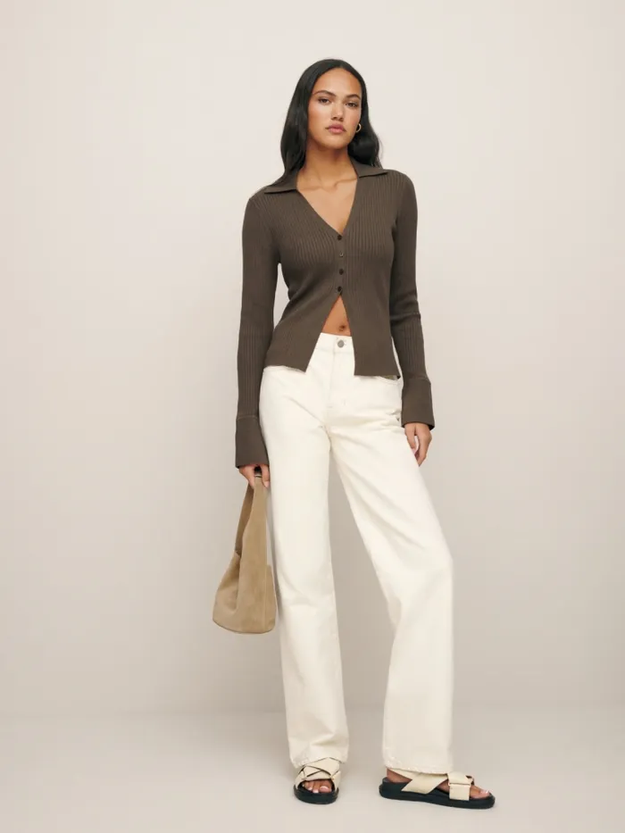 Reformation Sweaters Valentina Ribbed Open Cardigan Putty 8211 Women