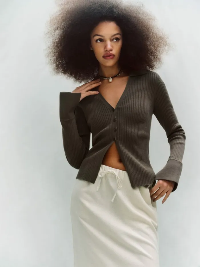 Reformation Sweaters Valentina Ribbed Open Cardigan Putty 8211 Women