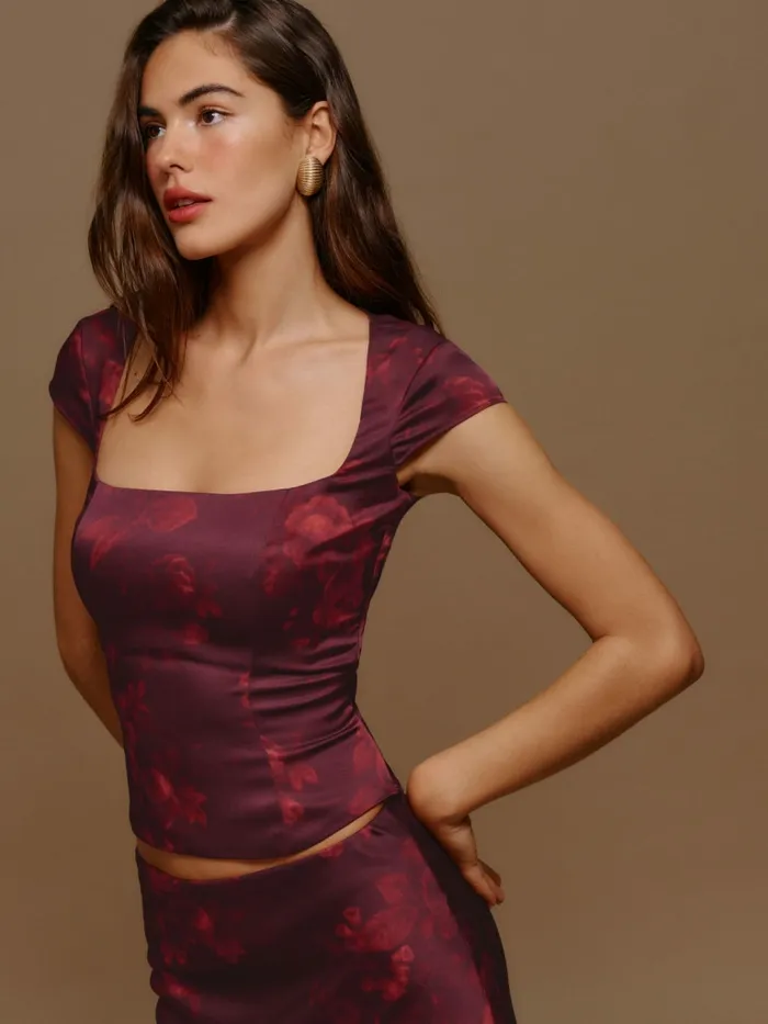 Reformation Tops Cora Satin Top Sanguine 8211 Women
