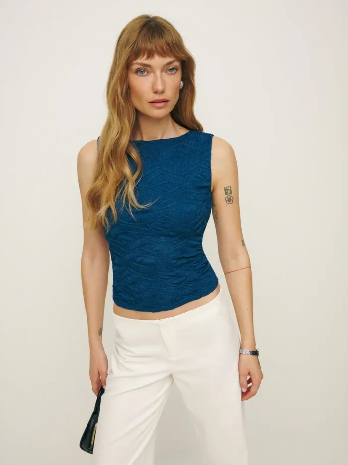 Reformation Tops Dusk Knit Top Navy 8211 Women