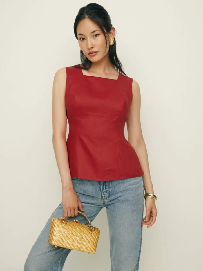 Reformation Tops Kiko Linen Top Sundried Tomato 8211 Women