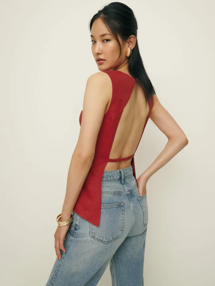 Reformation Tops Kiko Linen Top Sundried Tomato 8211 Women