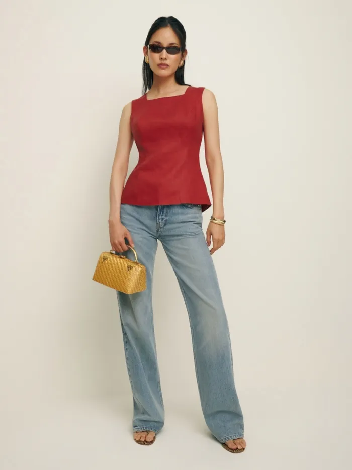 Reformation Tops Kiko Linen Top Sundried Tomato 8211 Women