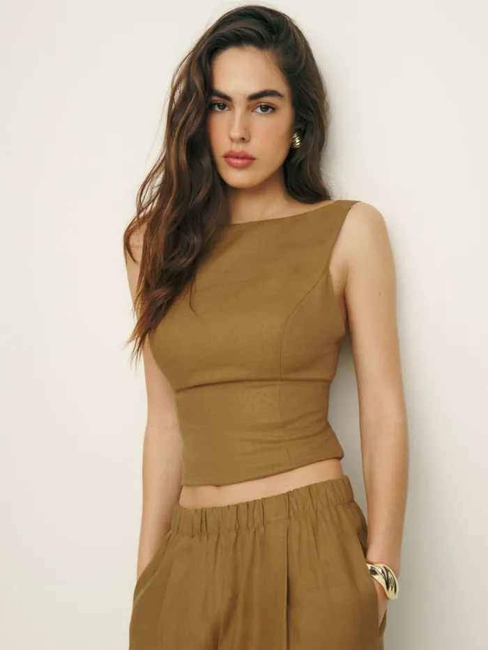 Reformation Tops Marleigh Linen Top Ginger 8211 Women Reformation Tops Marleigh Linen Top Ginger 8211 Women