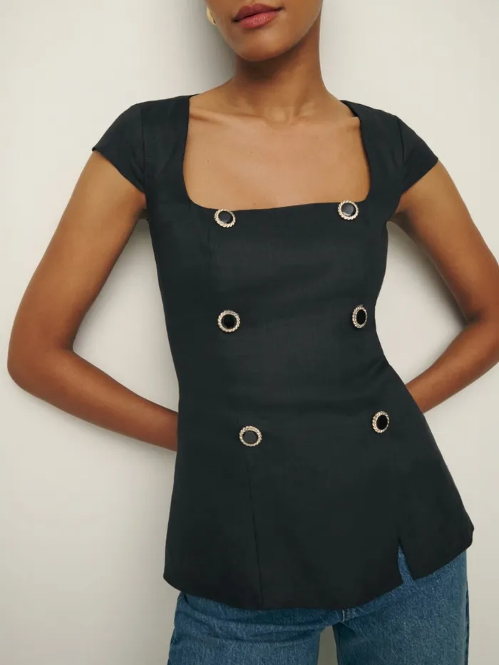 Reformation Tops Meela Linen Top Black 8211 Women