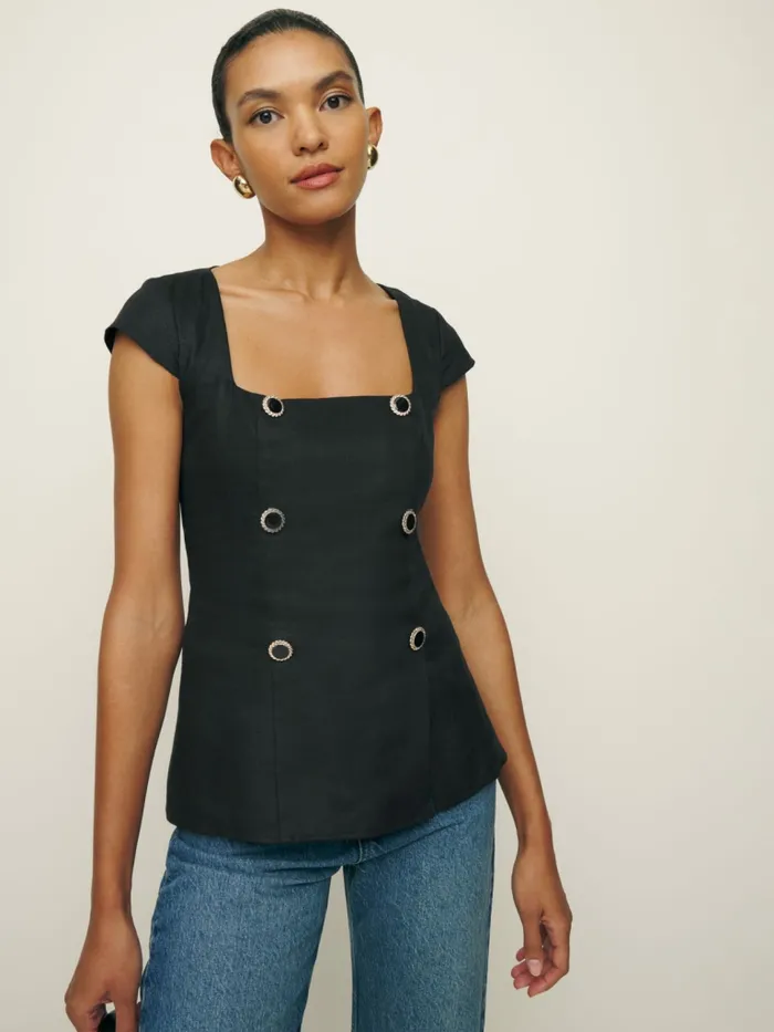 Reformation Tops Meela Linen Top Black 8211 Women