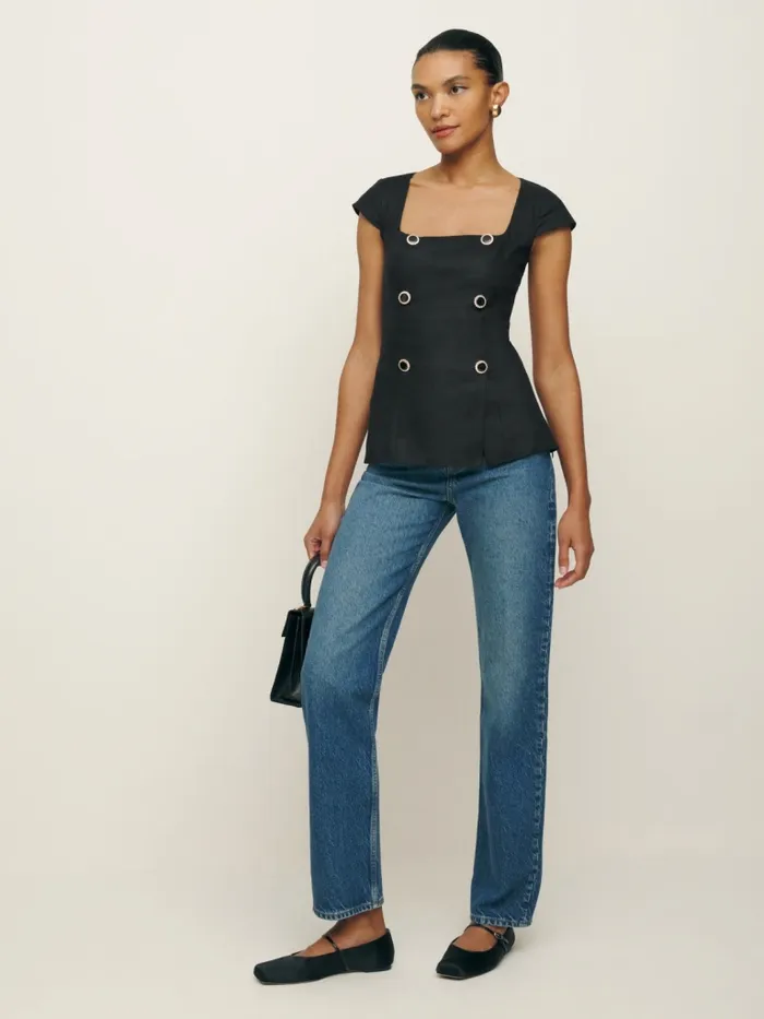 Reformation Tops Meela Linen Top Black 8211 Women