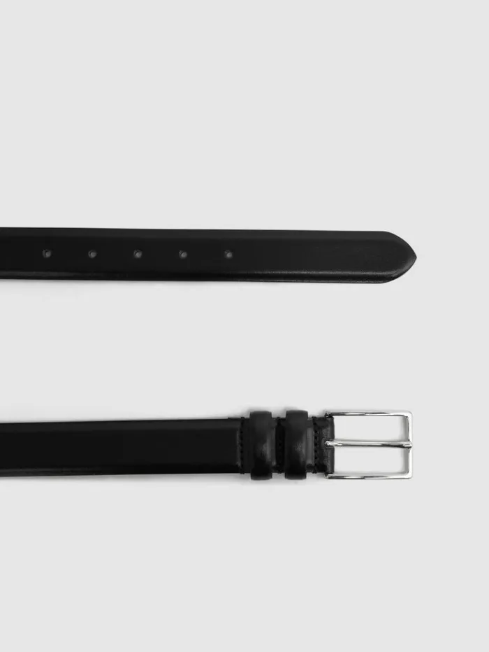 REISS Belts Men Smooth Leather Belt Black