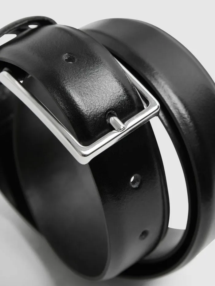 REISS Belts Men Smooth Leather Belt Black