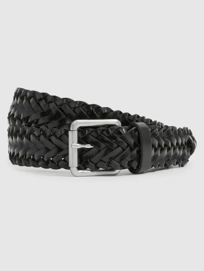 REISS Belts Men WovenLeather Belt Black