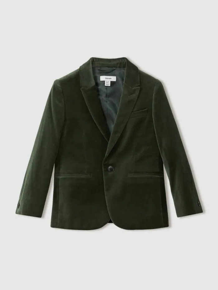 REISS Coats and Jackets Children Velvet Single Breasted Blazer Sage Green