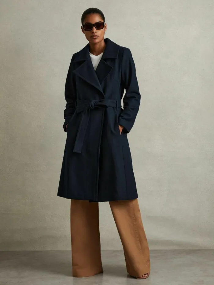 REISS Coats and Jackets Women Wool Blend Belted Double Breasted Coat With Cashmere Teal