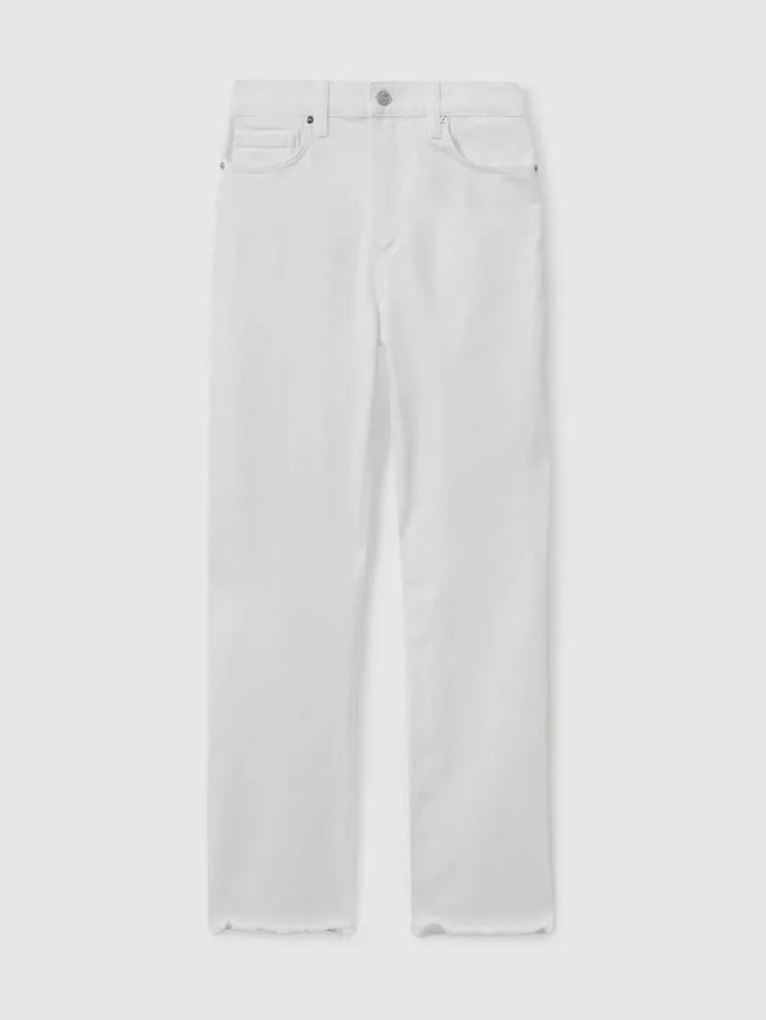 REISS Denim Women Paige Straight Leg Raw Hem Jeans White