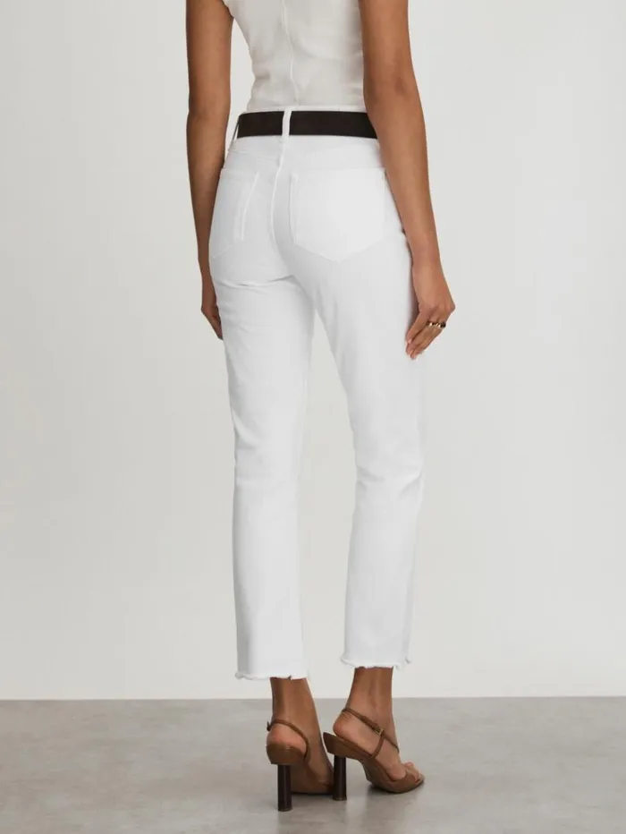 REISS Denim Women Paige Straight Leg Raw Hem Jeans White