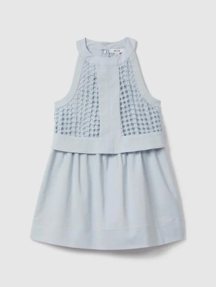 REISS Dresses Children Embroidered Halter Neck Dress Blue