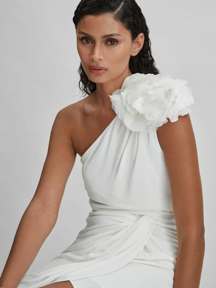 REISS Dresses Women Halston OneShoulder Ruffle Mini Dress White