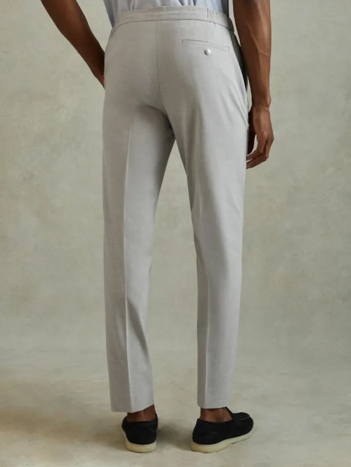 REISS Pants Men Relaxed Drawstring Trousers Grey