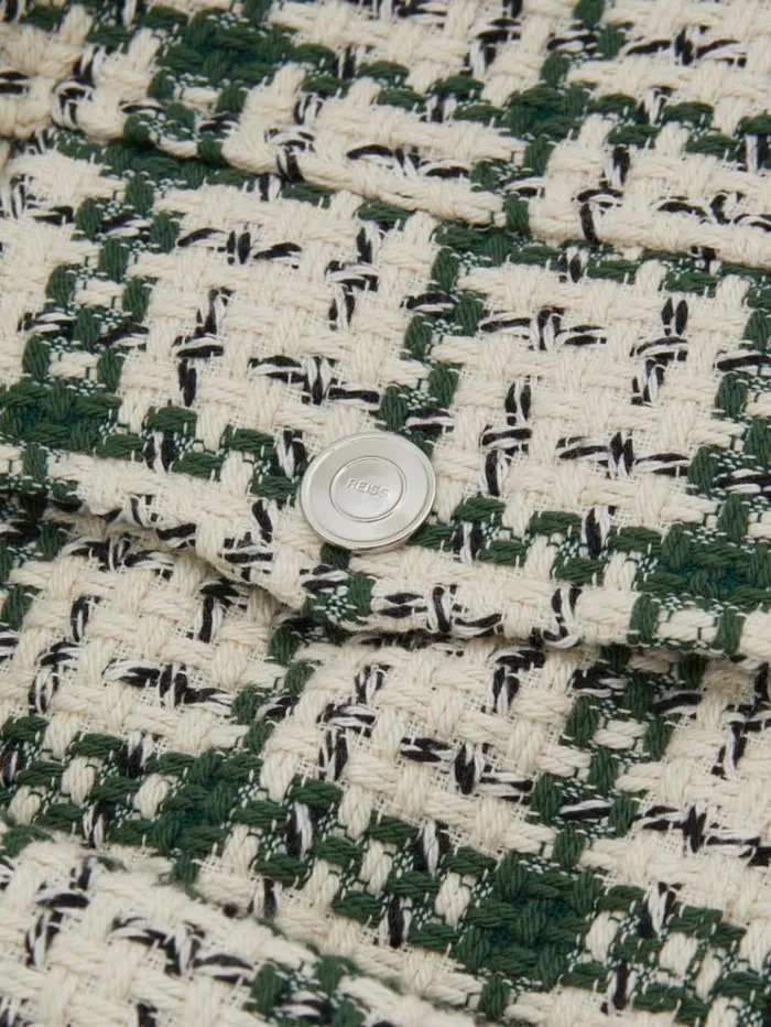 REISS Shirts Men Ch Textured Check ZipThrough Jacket Ivorydark Green
