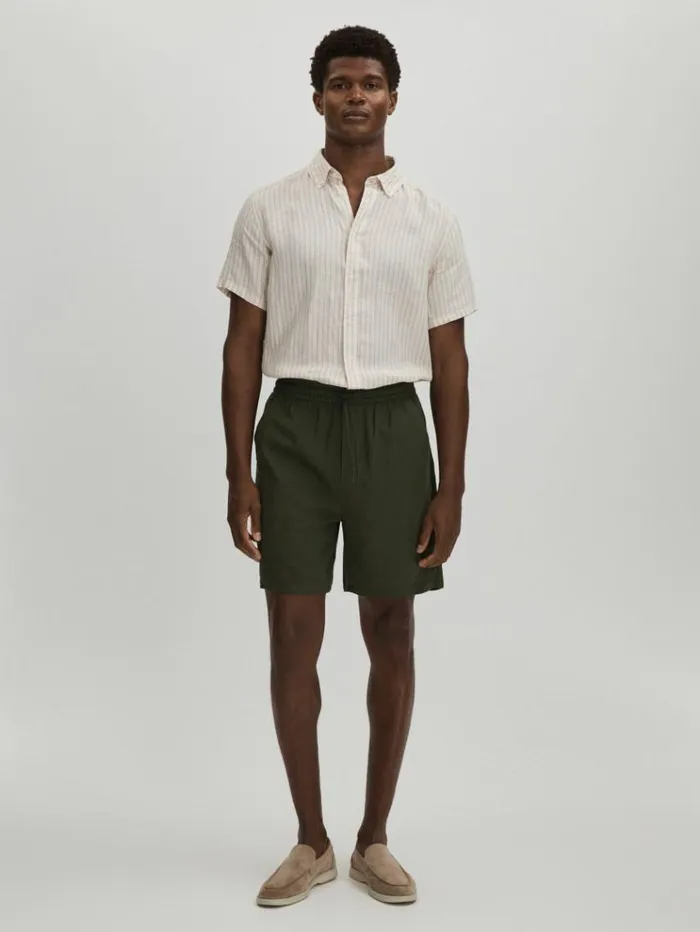 REISS Shorts Men Les Deux Forest Green Linen Blend Drawstring Shorts Forest Green REISS Shorts Men Les Deux Forest Green Linen Blend Drawstring Shorts Forest Green