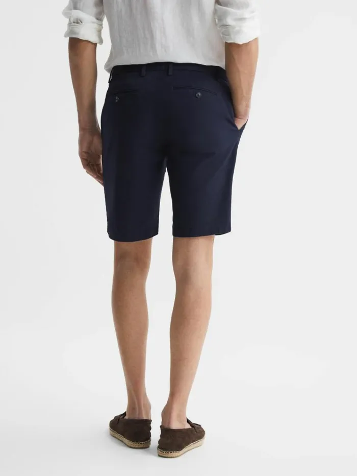 REISS Shorts Men Modern Fit Cotton Blend Chino Shorts Navy