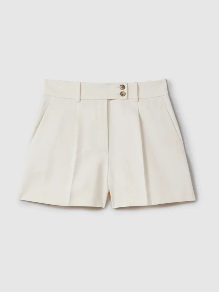 REISS Shorts Women Front Pleat Tailored Shorts Cream